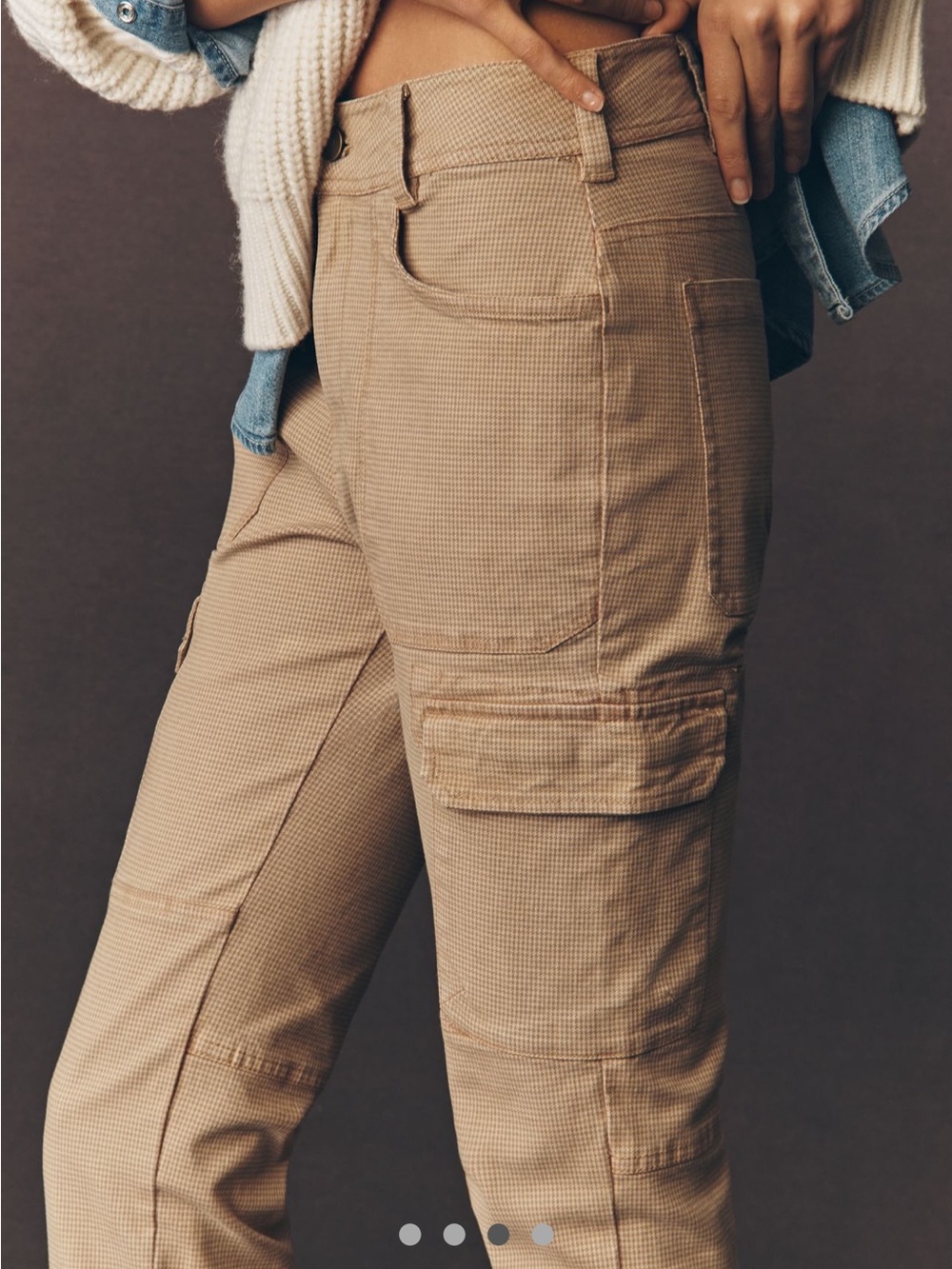 Pilcro Anthropologie Summit Brown and Cream Houndstooth Cargo Pants - Picture 3 of 14